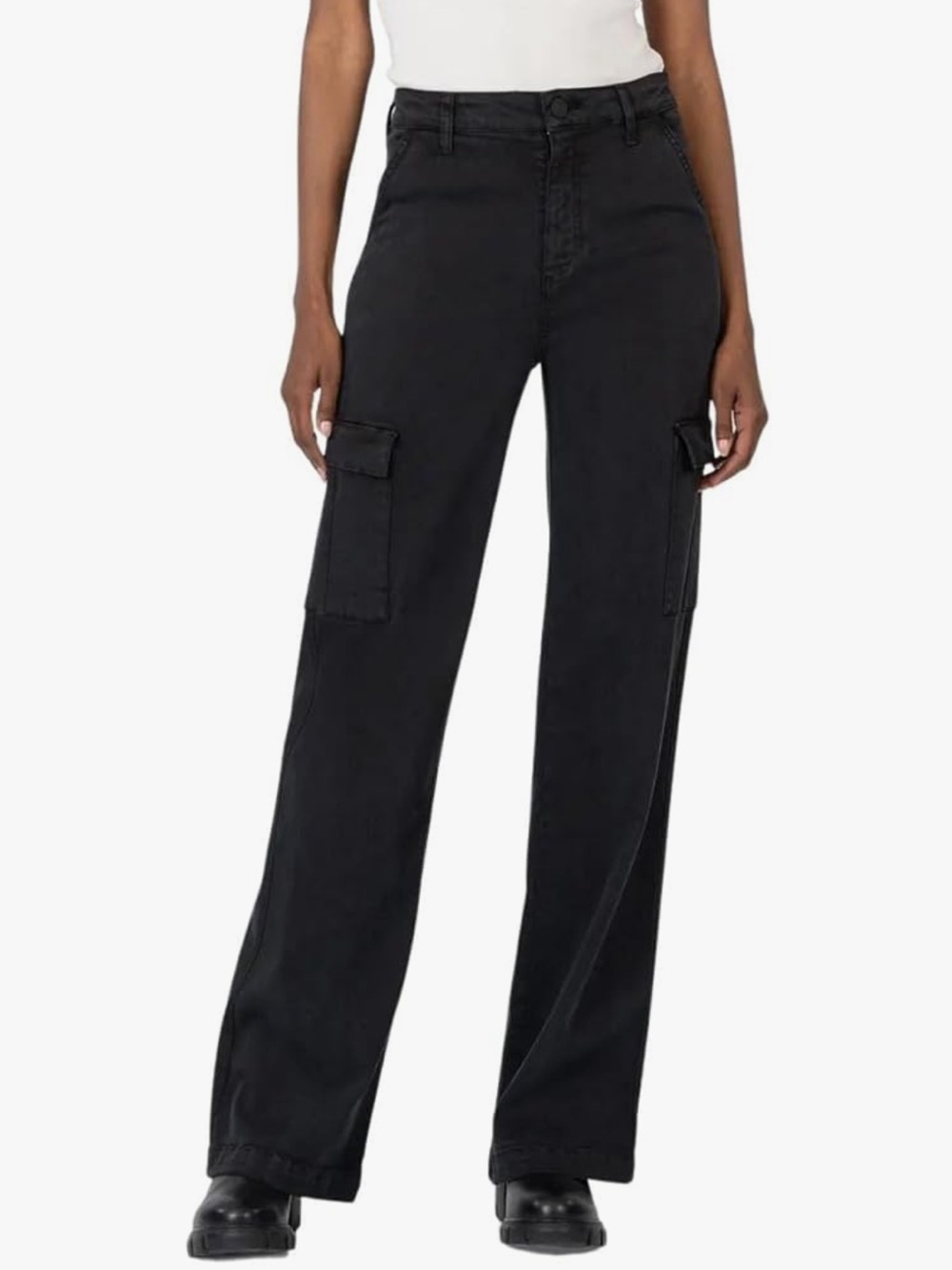 Kut From The Kloth High Rise Miller Wide Leg Pants Size 6 Black Cargo Stretch